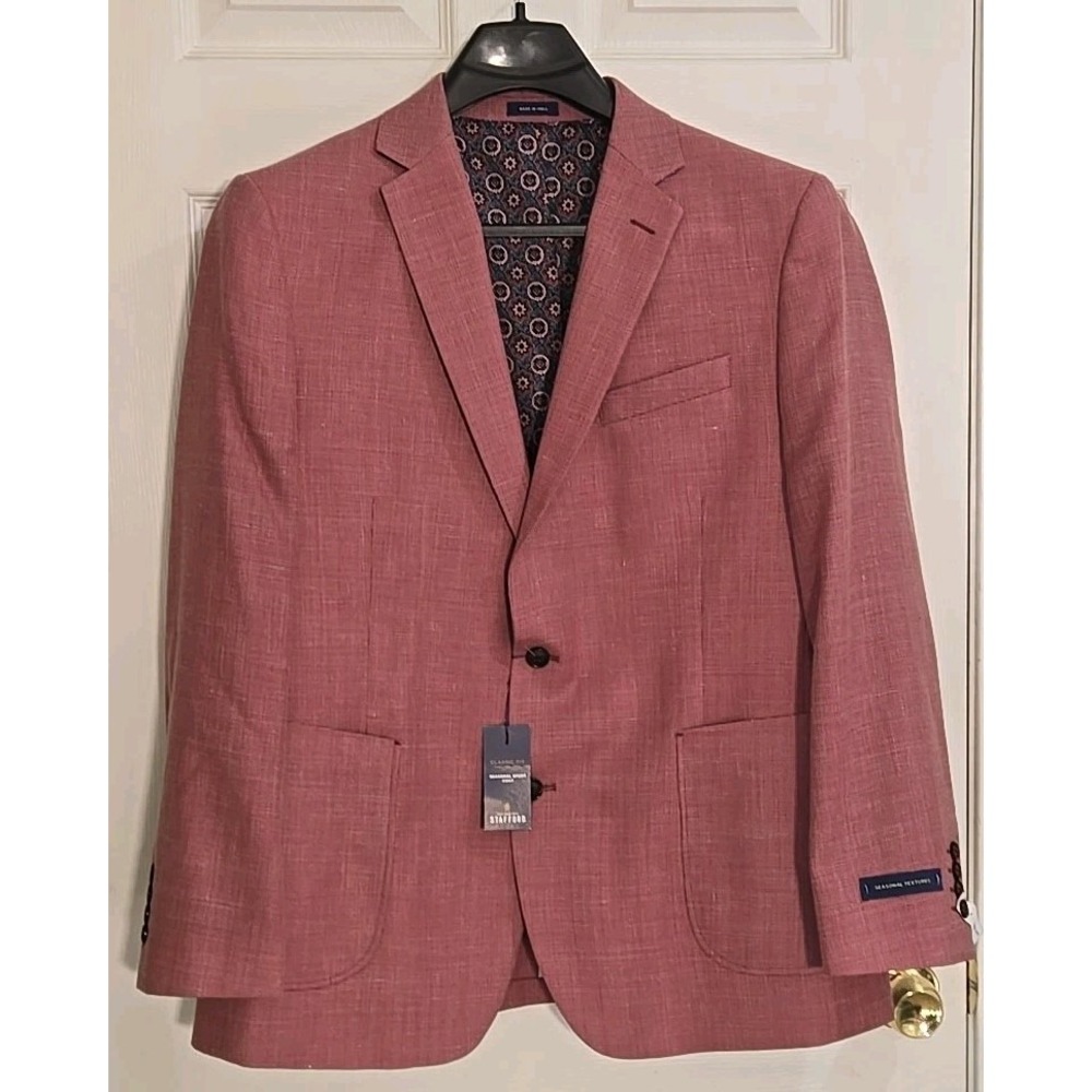 Stafford Sport Coat 44 SHORT Suit Jacket Burgundy Textured Big & Tall Seasonal